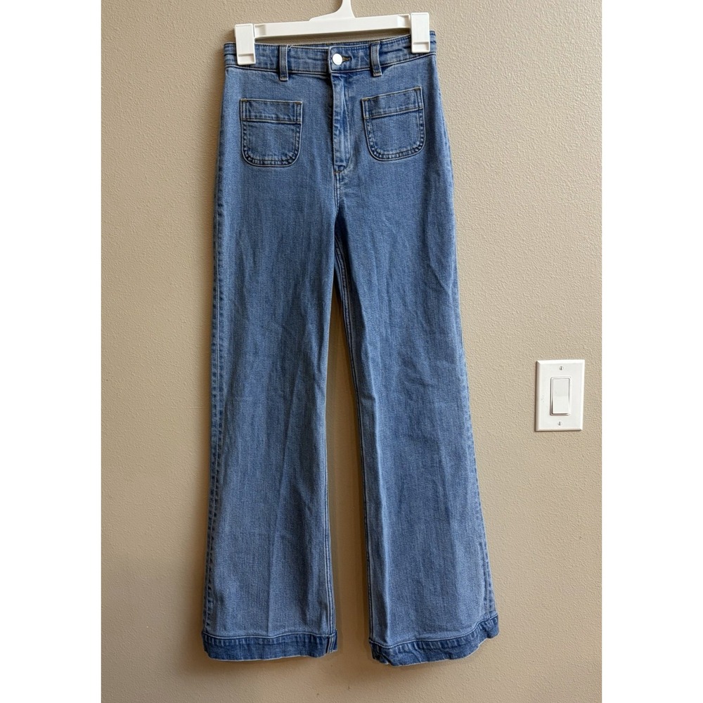 & Other Stories Jeans Size 26 Paris Atelier Wide Leg High Rise Patch Pocket Blue